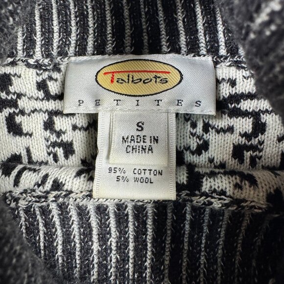 Talbots Petites Nordic Turtleneck Sweater Black White Winter Knit Cottagecore - Picture 5 of 9